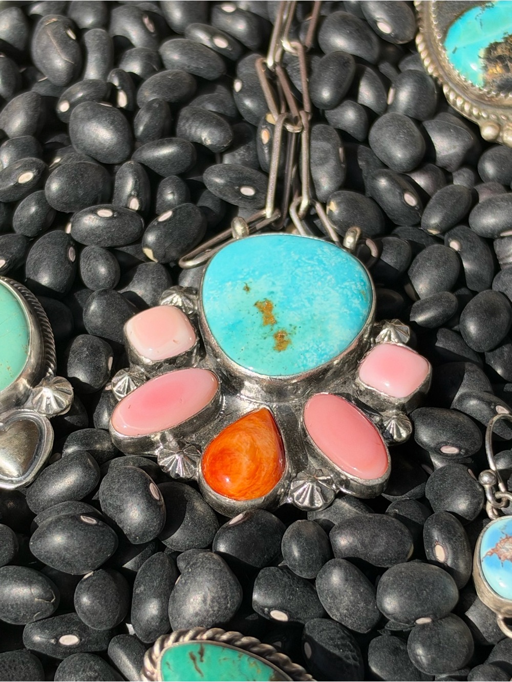Turquoise, Pink Conch and Orange Spiny Statement Necklace - Women Jewelr
